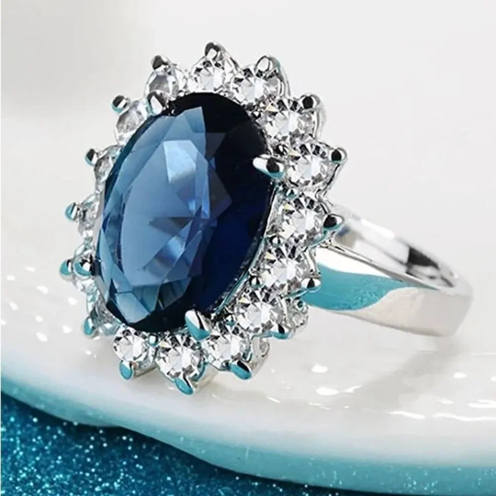 Oval Sapphire Blue Stone Ring Womens Sterling Silver Jewelry New - Picture 2 of 7